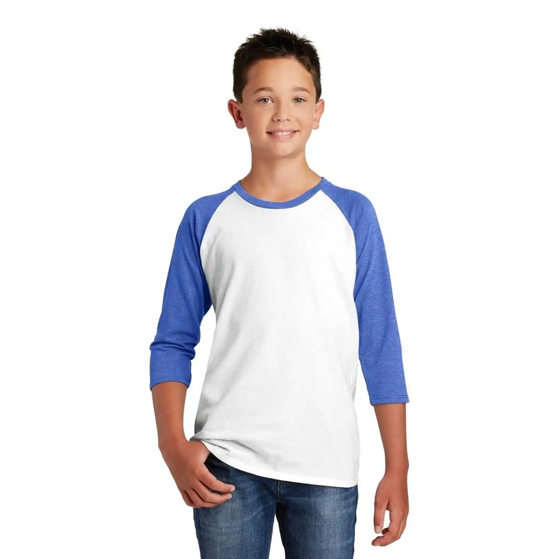 District DT6210Y Youth Very Important Tee 3/4-Sleeve – Royal Frost White