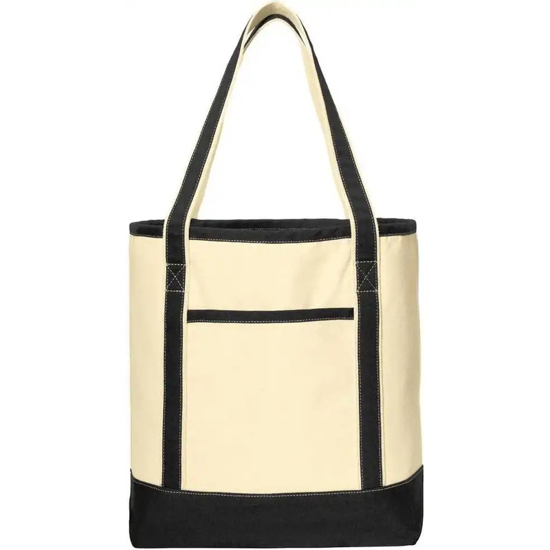 Port Authority BG413 Large Cotton Canvas Boat Tote – Natural Black