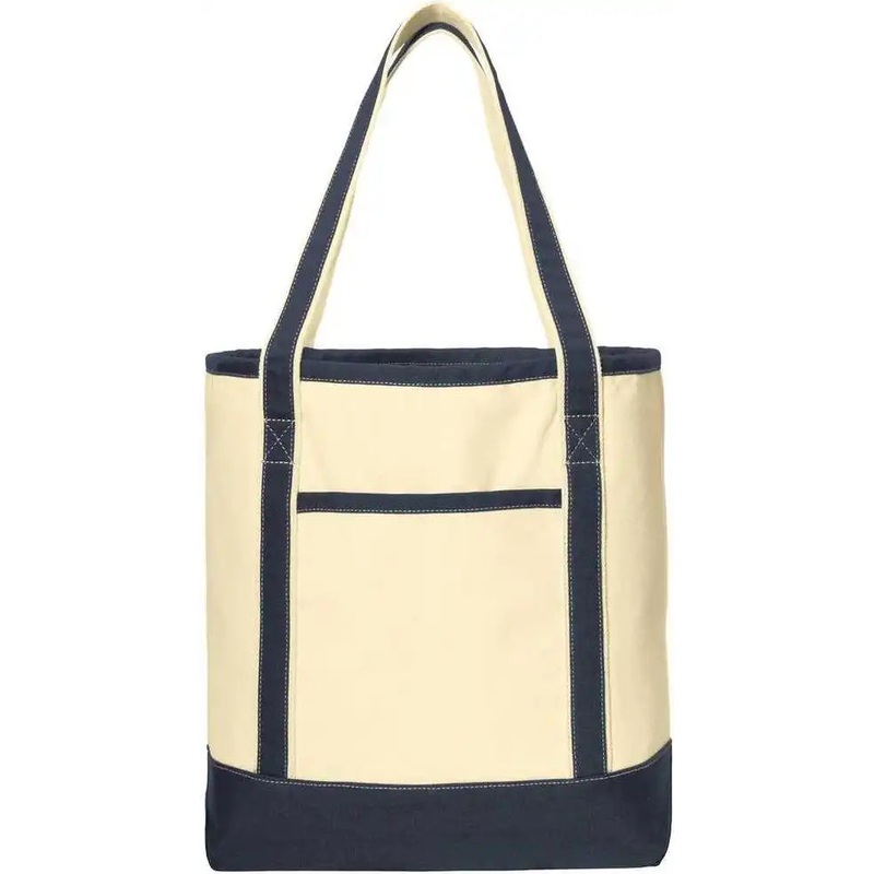 Port Authority BG413 Large Cotton Canvas Boat Tote – Natural Navy