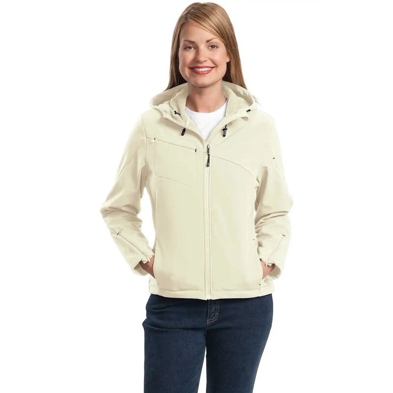 Port Authority L706 Ladies Textured Hooded Soft Shell Jacket – Chalk White Charcoal