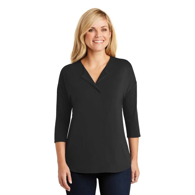 Port Authority LK5433 Ladies Concept 3/4-Sleeve Soft Split Neck Top – Black