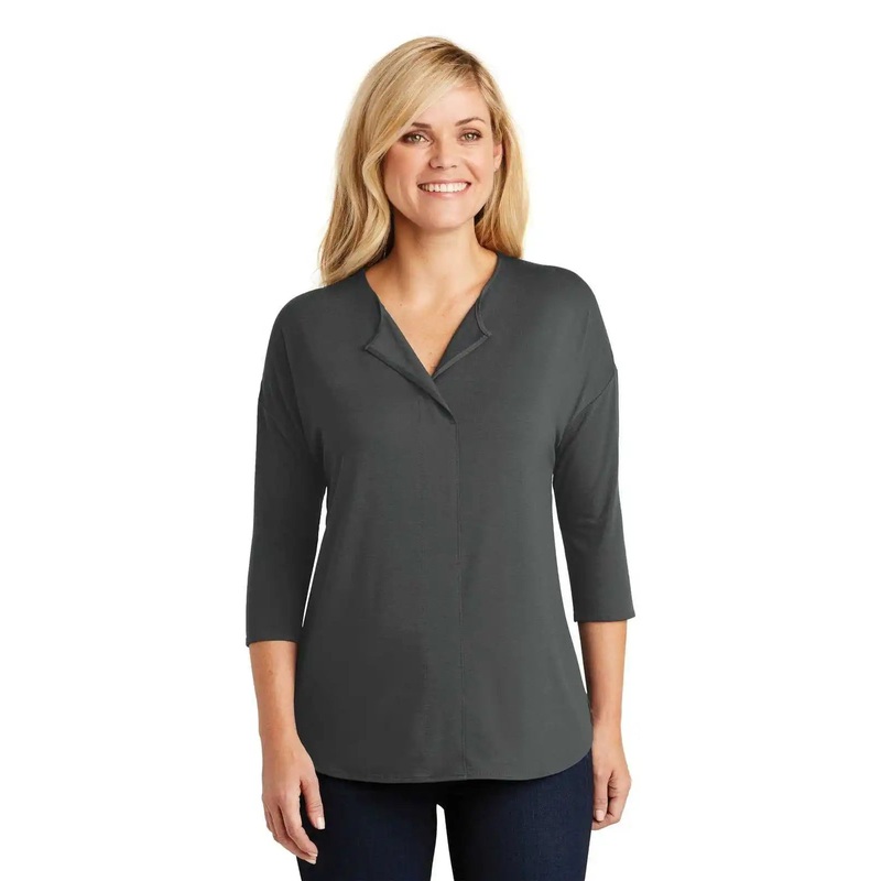 Port Authority LK5433 Ladies Concept 3/4-Sleeve Soft Split Neck Top – Gray Smoke