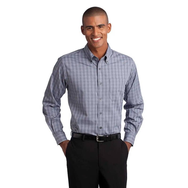 Port Authority S642 Tattersall Easy Care Shirt – Gray White