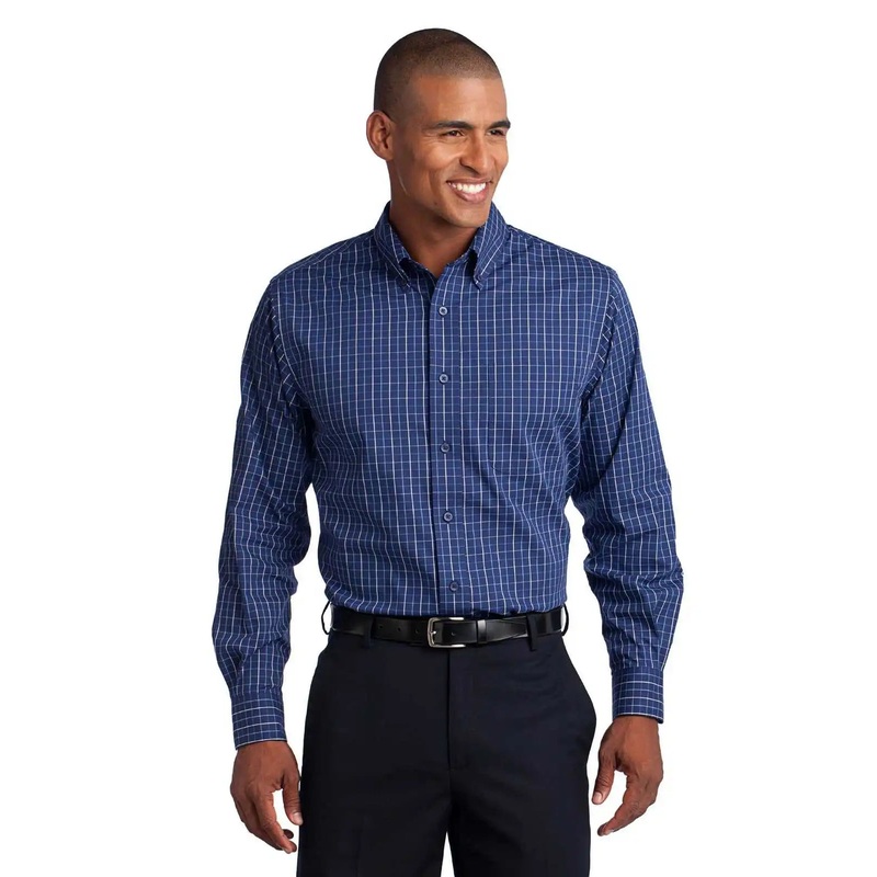 Port Authority S642 Tattersall Easy Care Shirt – Navy White