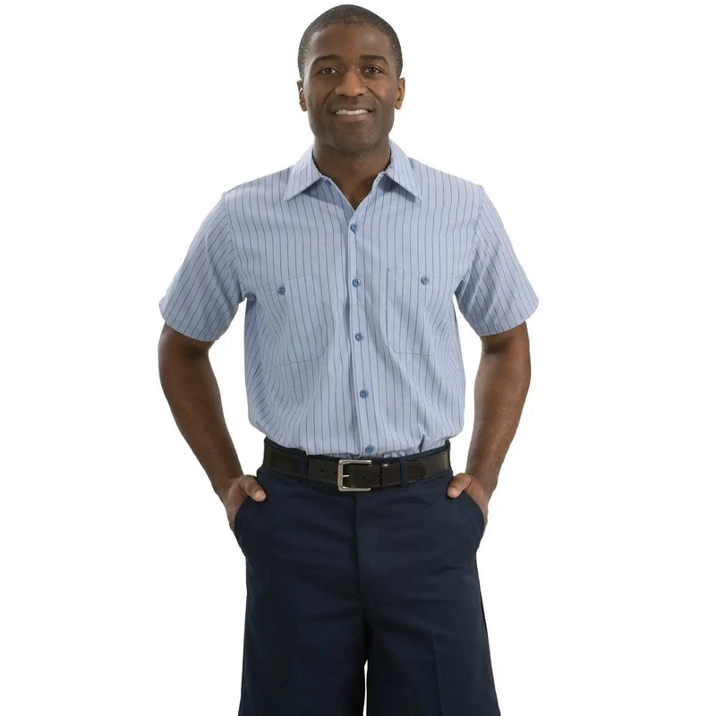 Red Kap CS20LONG Long Size, Short Sleeve Striped Industrial Work Shirt – Light Blue Navy