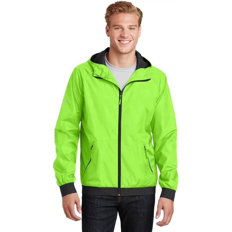 Sport-Tek JST53 Embossed Hooded Wind Jacket – Lime Shock Black