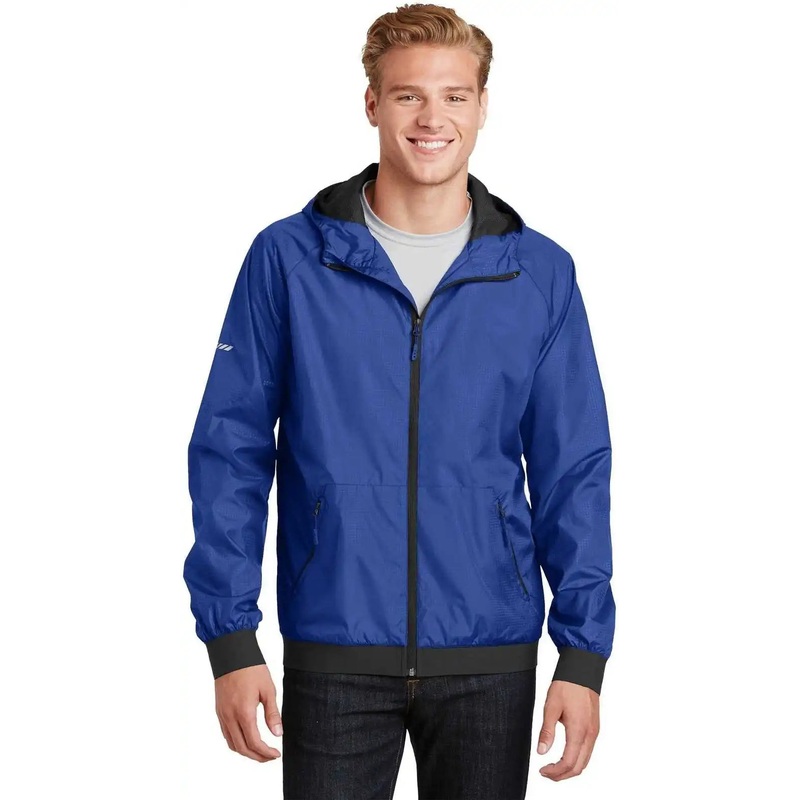 Sport-Tek JST53 Embossed Hooded Wind Jacket – True Royal Black
