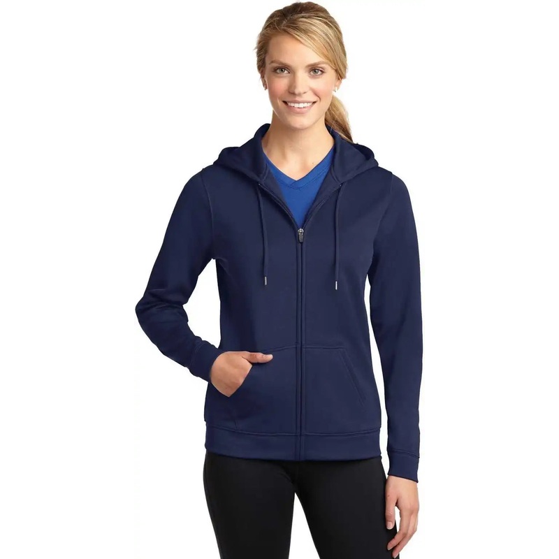 Sport-Tek LST238 Ladies Sport-Wick Fleece Full-Zip Hooded Jacket – Navy