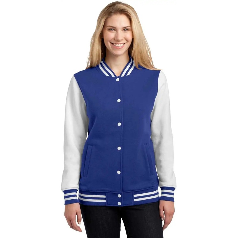 Sport-Tek LST270 Ladies Fleece Letterman Jacket – True Royal White