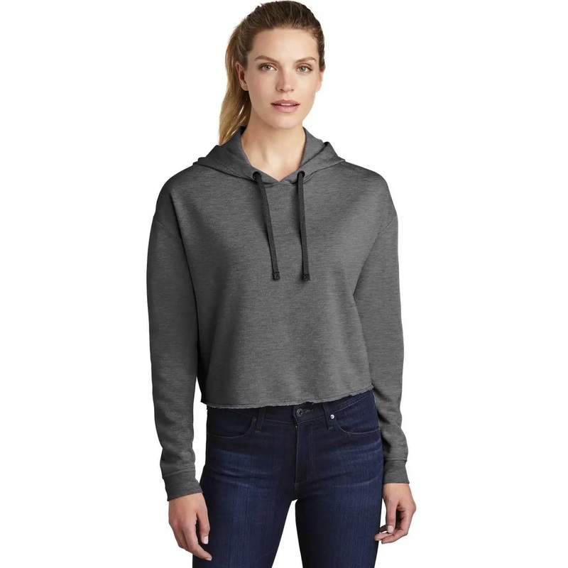 Sport-Tek LST298 Ladies PosiCharge Tri-Blend Wicking Fleece Crop Hooded Pullover LST298Dark Gray Heather