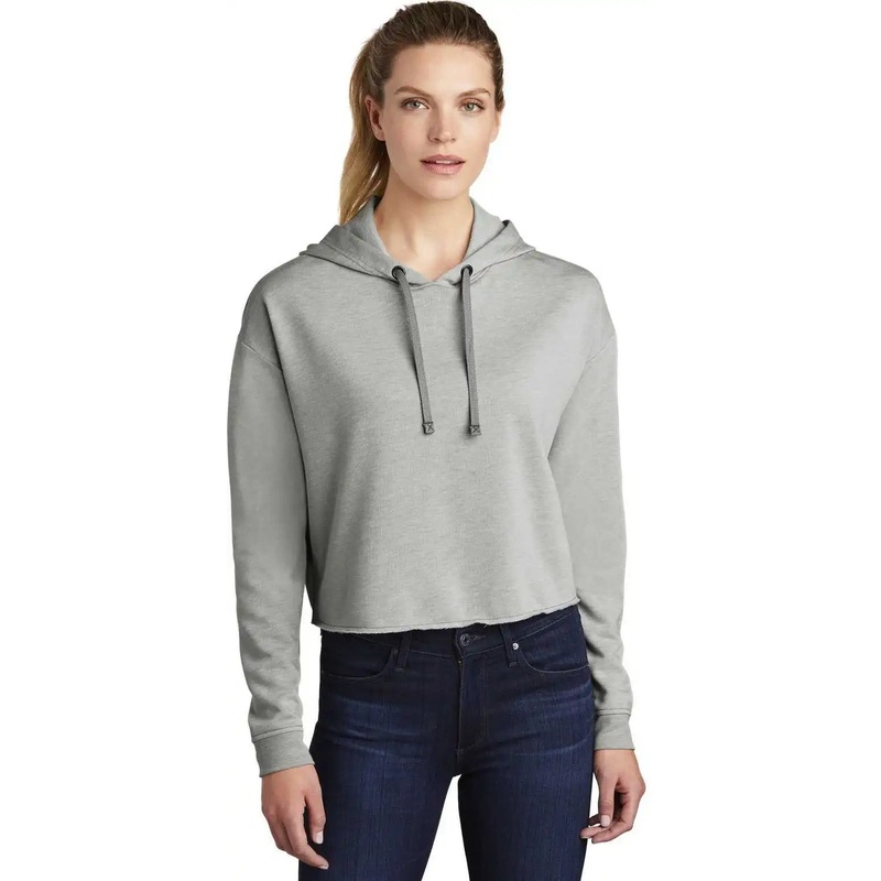 Sport-Tek LST298 Ladies PosiCharge Tri-Blend Wicking Fleece Crop Hooded Pullover LST298Light Gray Heather