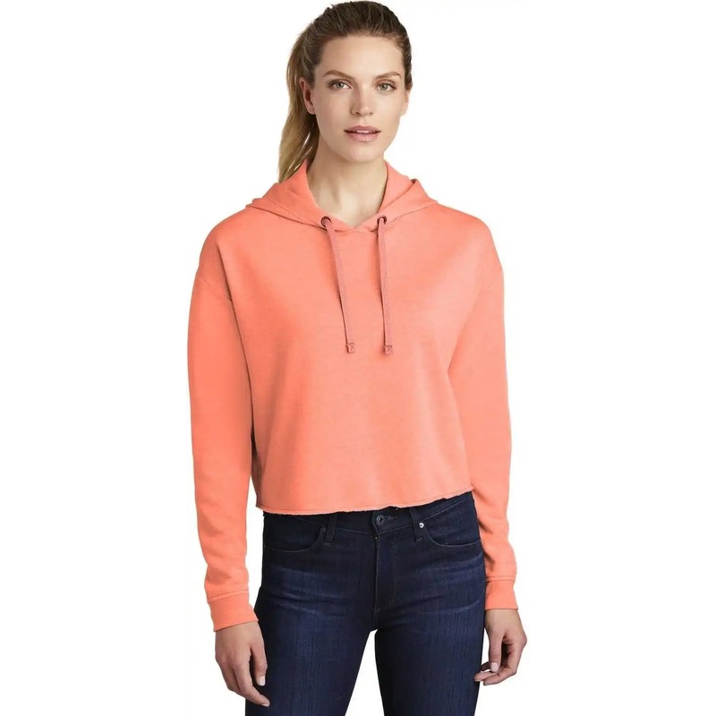 Sport-Tek LST298 Ladies PosiCharge Tri-Blend Wicking Fleece Crop Hooded Pullover – Soft Coral Heather