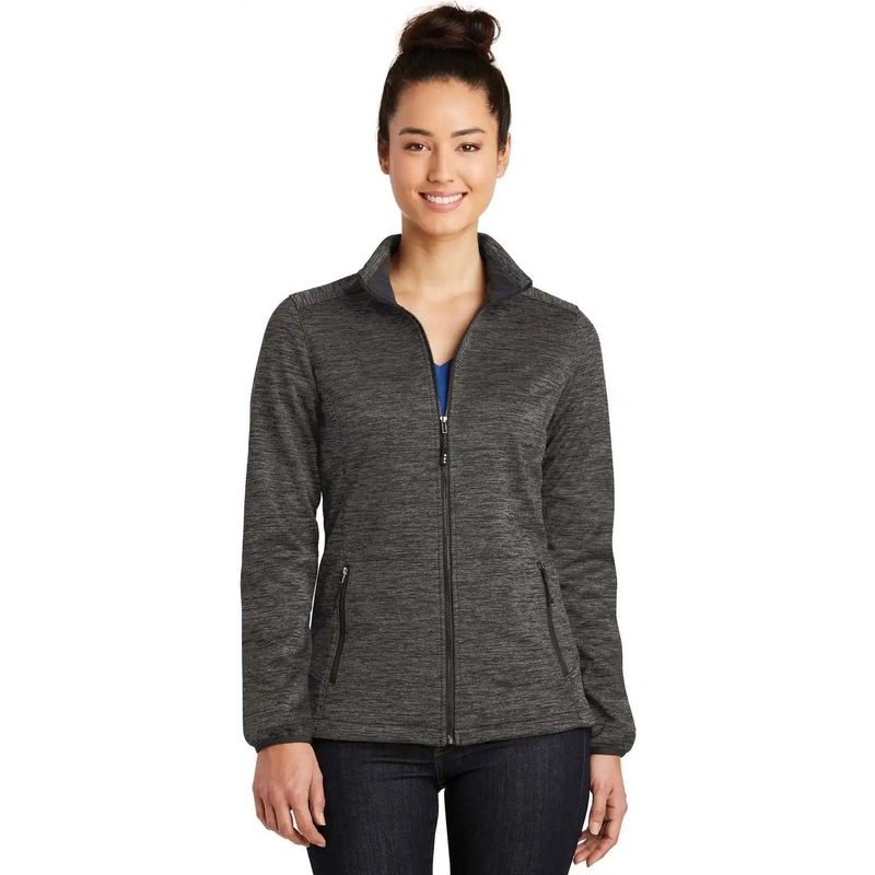 Sport-Tek LST30 Ladies PosiCharge Electric Heather Soft Shell Jacket – Gray-Black Electric