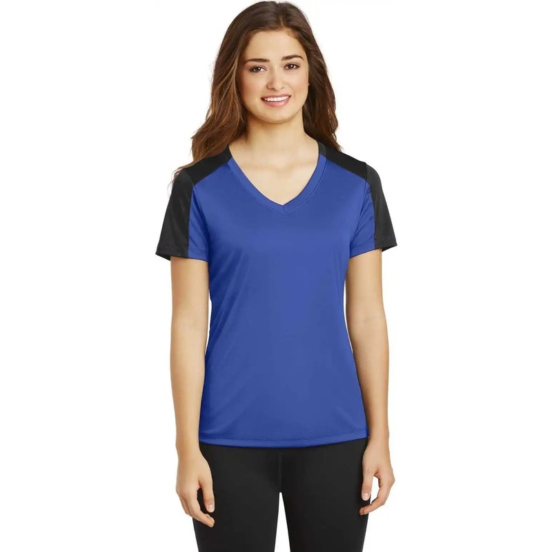 Sport-Tek LST354 Ladies PosiCharge Competitor Sleeve-Blocked V-Neck Tee – True Royal Black