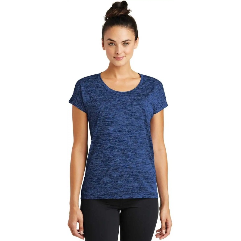Sport-Tek LST390 Ladies PosiCharge Electric Heather Sporty Tee – Dark Royal-Black Electric
