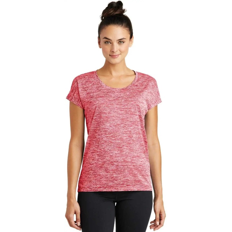 Sport-Tek LST390 Ladies PosiCharge Electric Heather Sporty Tee – Deep Red Electric