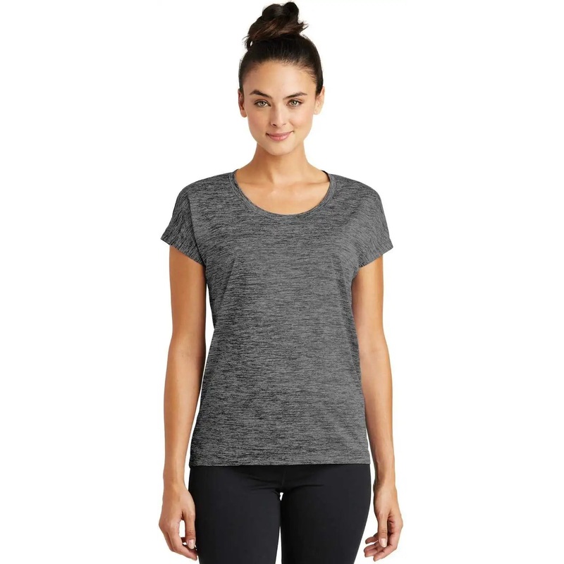 Sport-Tek LST390 Ladies PosiCharge Electric Heather Sporty Tee – Gray-Black Electric