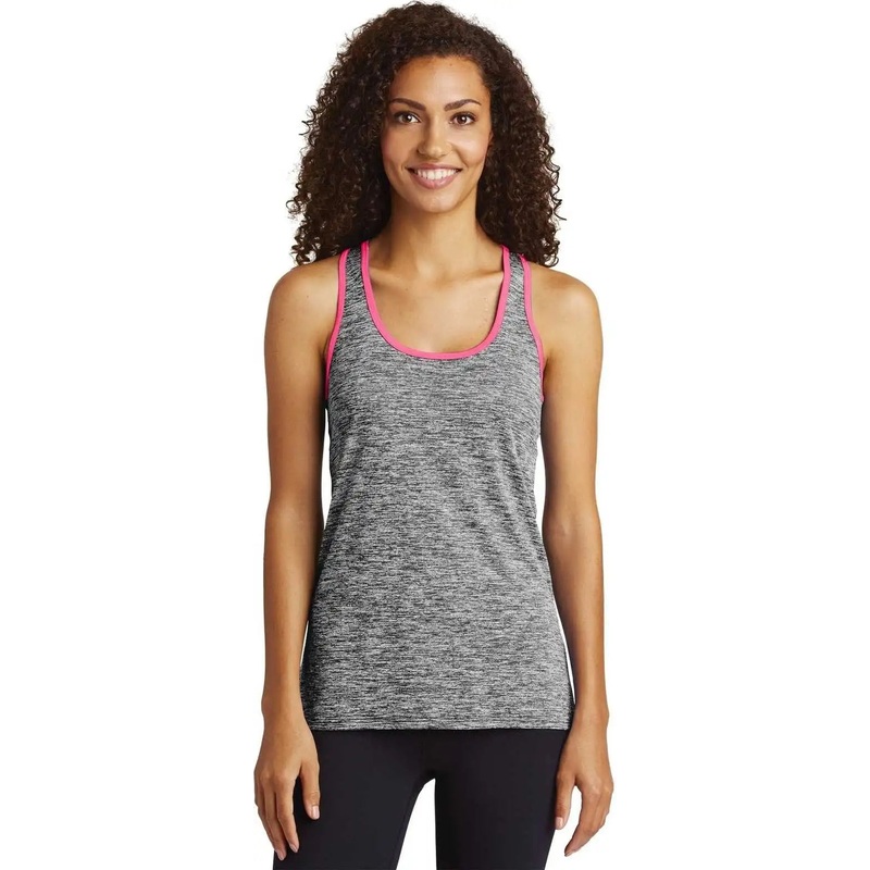 Sport-Tek LST396 Ladies PosiCharge Electric Heather Racerback Tank – Black Electric Neon Pink