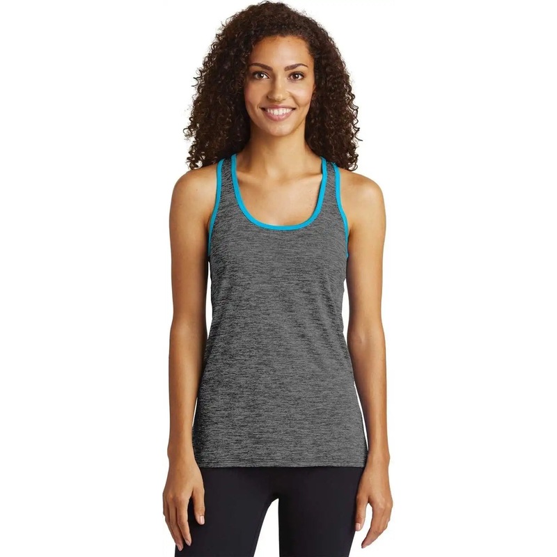Sport-Tek LST396 Ladies PosiCharge Electric Heather Racerback Tank – Gray-Black Atomic Blue
