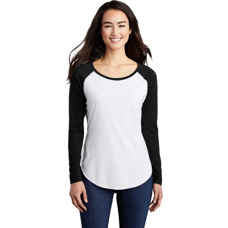 Sport-Tek LST400LS Ladies PosiCharge Long Sleeve Tri-Blend Wicking Scoop Neck Raglan Tee LST400LSBlack Triad Solid White Triad Solid