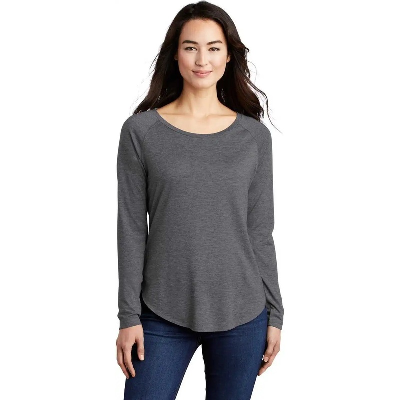 Sport-Tek LST400LS Ladies PosiCharge Long Sleeve Tri-Blend Wicking Scoop Neck Raglan Tee LST400LSDark Gray Heather