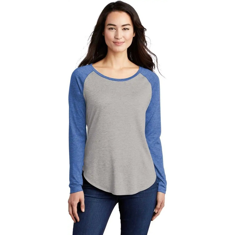 Sport-Tek LST400LS Ladies PosiCharge Long Sleeve Tri-Blend Wicking Scoop Neck Raglan Tee LST400LSTrue Royal Heather Light Gray Heather