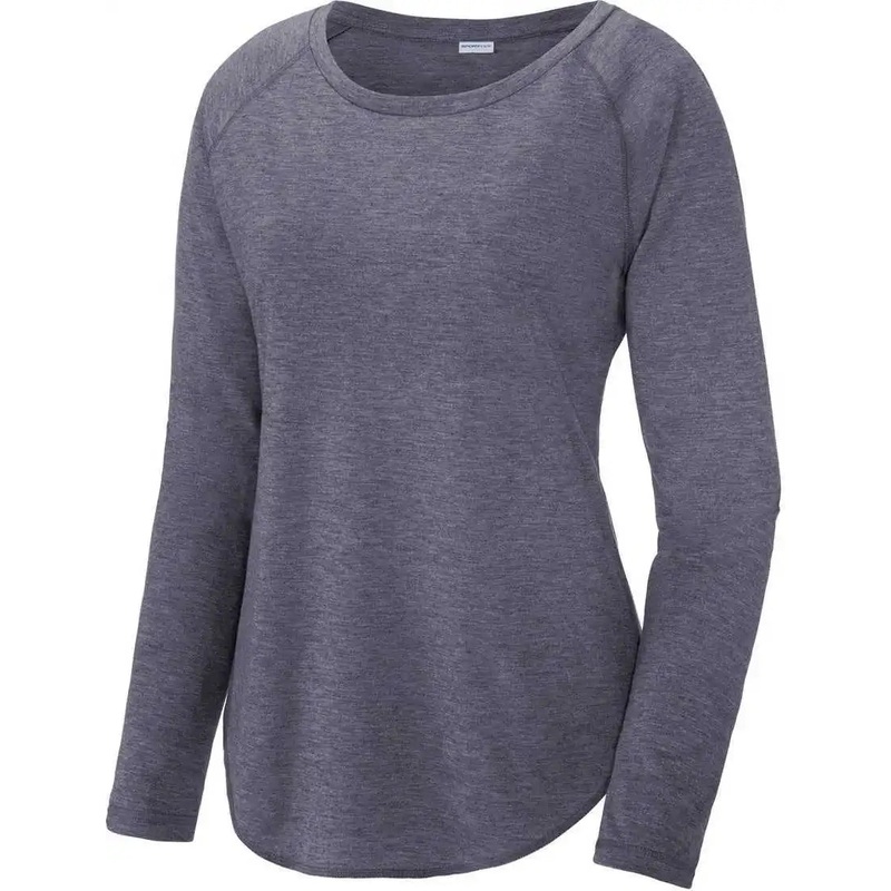 Sport-Tek LST400LS Ladies PosiCharge Long Sleeve Tri-Blend Wicking Scoop Neck Raglan Tee – True Navy Heather