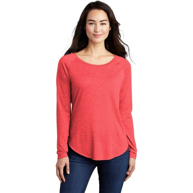Sport-Tek LST400LS Ladies PosiCharge Long Sleeve Tri-Blend Wicking Scoop Neck Raglan Tee – True Red Heather