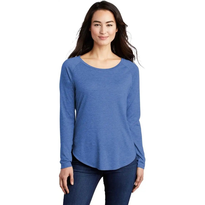 Sport-Tek LST400LS Ladies PosiCharge Long Sleeve Tri-Blend Wicking Scoop Neck Raglan Tee – True Royal Heather