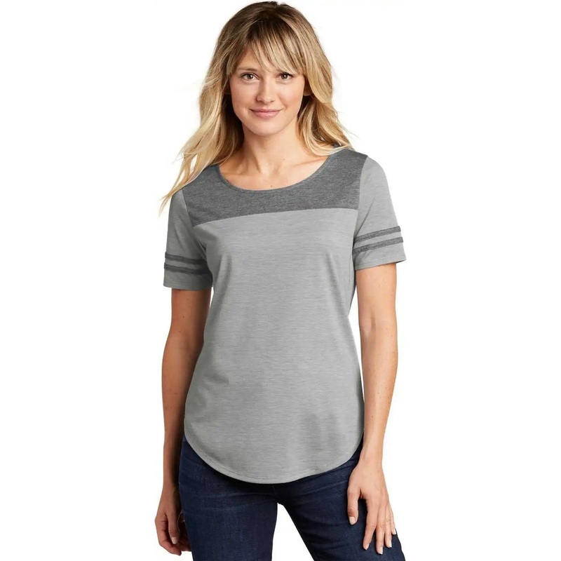 Sport-Tek LST403 Ladies PosiCharge Tri-Blend Wicking Fan Tee – Dark Gray Heather Light Gray Heather
