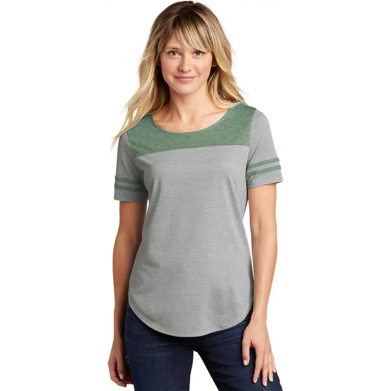Sport-Tek LST403 Ladies PosiCharge Tri-Blend Wicking Fan Tee – Forest Green Heather Light Gray Heather