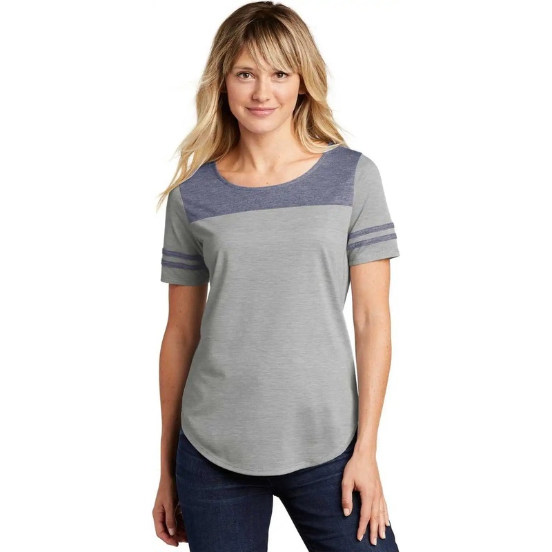 Sport-Tek LST403 Ladies PosiCharge Tri-Blend Wicking Fan Tee – True Navy Heather Light Gray Heather