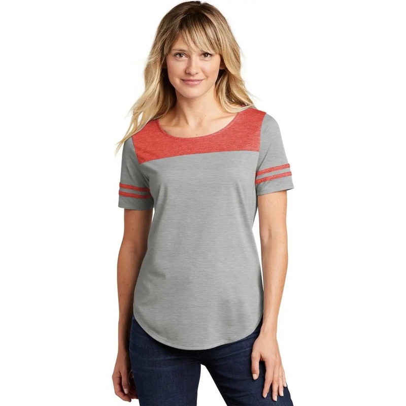 Sport-Tek LST403 Ladies PosiCharge Tri-Blend Wicking Fan Tee – True Red Heather Light Gray Heather