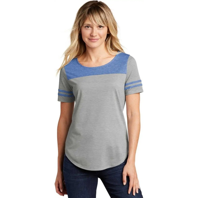 Sport-Tek LST403 Ladies PosiCharge Tri-Blend Wicking Fan Tee – True Royal Heather Light Gray Heather