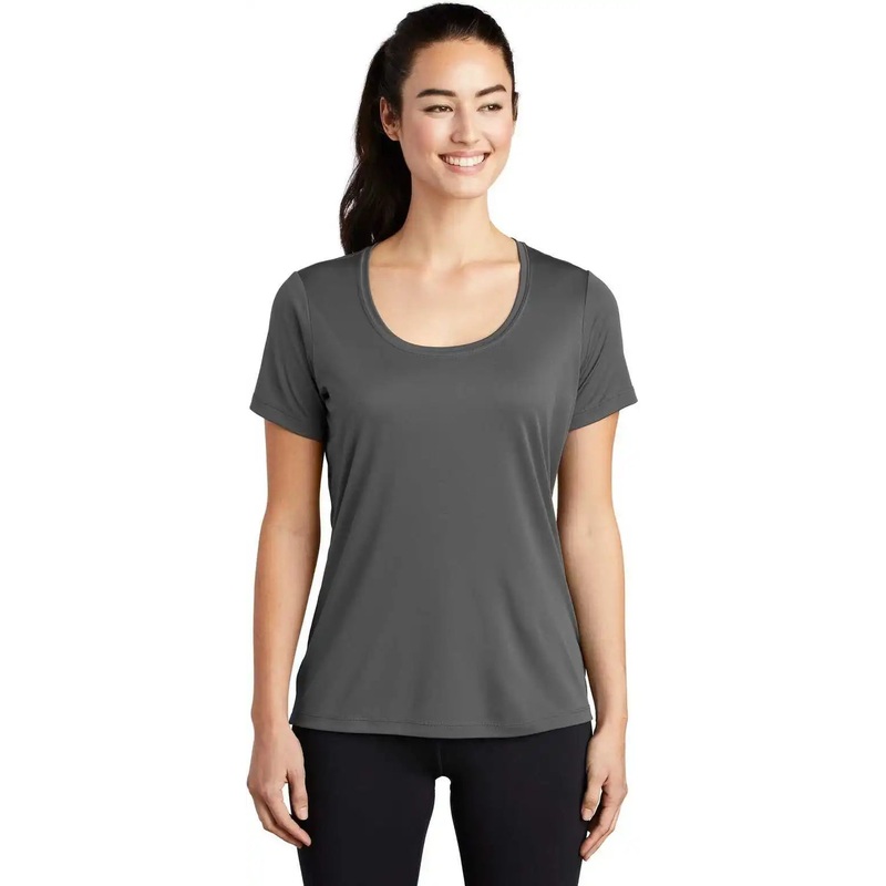 Sport-Tek LST420 Ladies Posi-UV Pro Scoop Neck Tee – Dark Smoke Gray