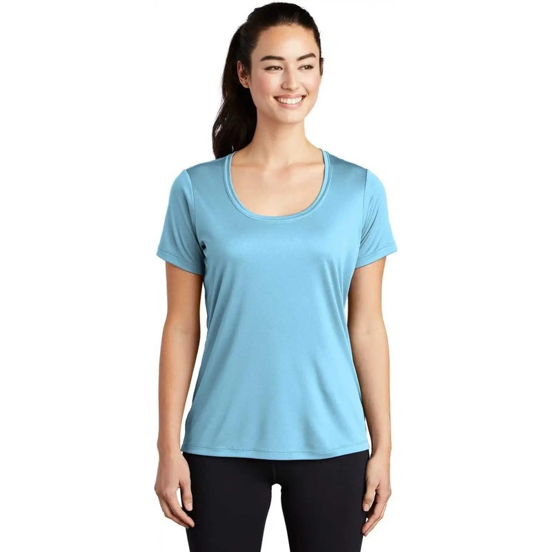 Sport-Tek LST420 Ladies Posi-UV Pro Scoop Neck Tee – Light Blue