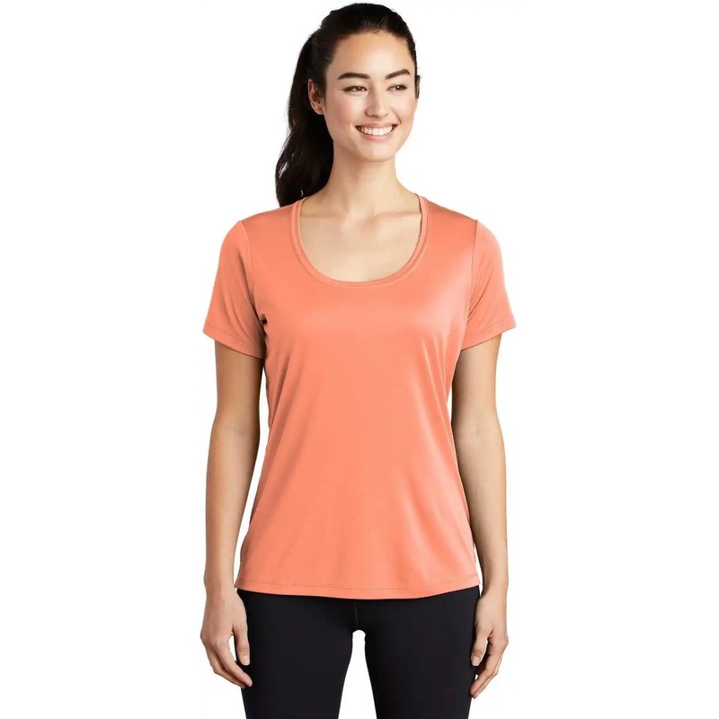 Sport-Tek LST420 Ladies Posi-UV Pro Scoop Neck Tee – Soft Coral
