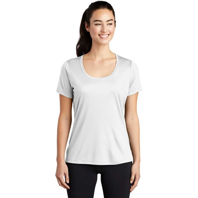 Sport-Tek LST420 Ladies Posi-UV Pro Scoop Neck Tee – White