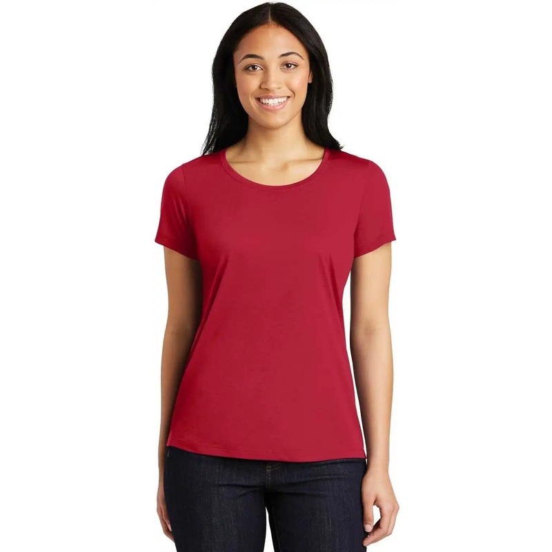 Sport-Tek LST450 Ladies PosiCharge Competitor Cotton Touch Scoop Neck Tee – Deep Red