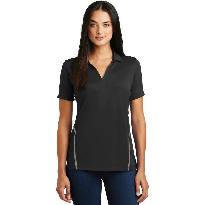 Sport-Tek LST620 Ladies Contrast PosiCharge Tough Polo – Black Heather Gray