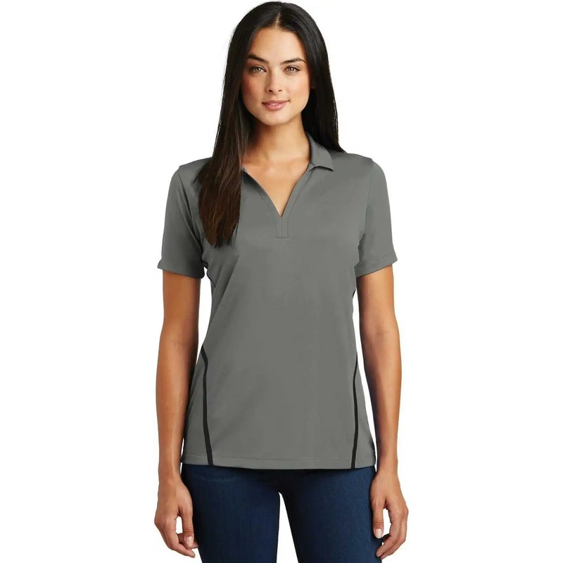 Sport-Tek LST620 Ladies Contrast PosiCharge Tough Polo – Dark Smoke Gray Black