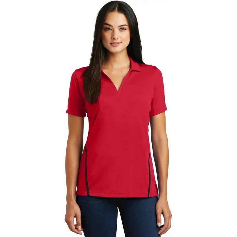 Sport-Tek LST620 Ladies Contrast PosiCharge Tough Polo – Deep Red Black