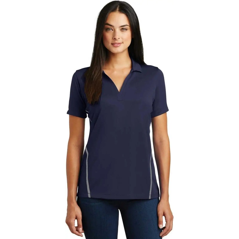 Sport-Tek LST620 Ladies Contrast PosiCharge Tough Polo – True Navy Heather Gray