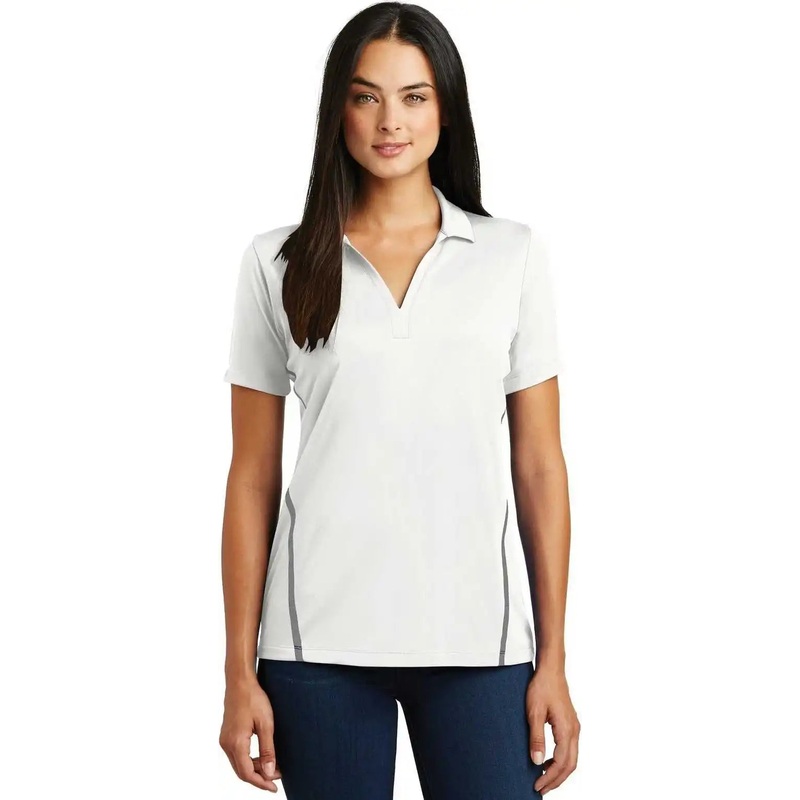 Sport-Tek LST620 Ladies Contrast PosiCharge Tough Polo – White Heather Gray
