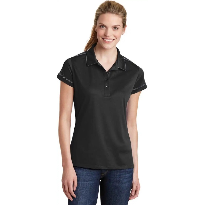 Sport-Tek LST659 Ladies Contrast Stitch Micropique Sport-Wick Polo – Black