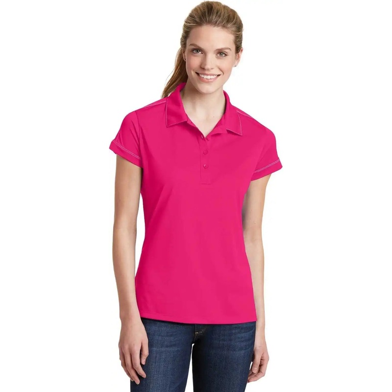 Sport-Tek LST659 Ladies Contrast Stitch Micropique Sport-Wick Polo – Pink Raspberry