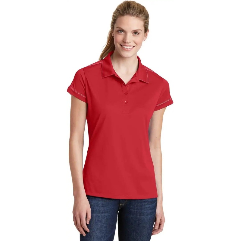 Sport-Tek LST659 Ladies Contrast Stitch Micropique Sport-Wick Polo – True Red