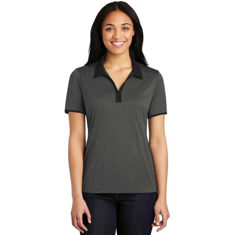 Sport-Tek LST667 Ladies Heather Contender Contrast Polo – Graphite Heather Black