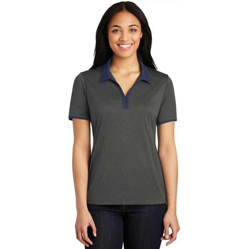 Sport-Tek LST667 Ladies Heather Contender Contrast Polo – Graphite Heather True Navy