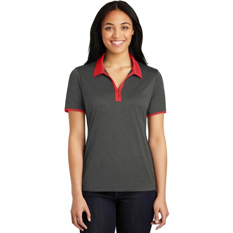 Sport-Tek LST667 Ladies Heather Contender Contrast Polo – Graphite Heather True Red